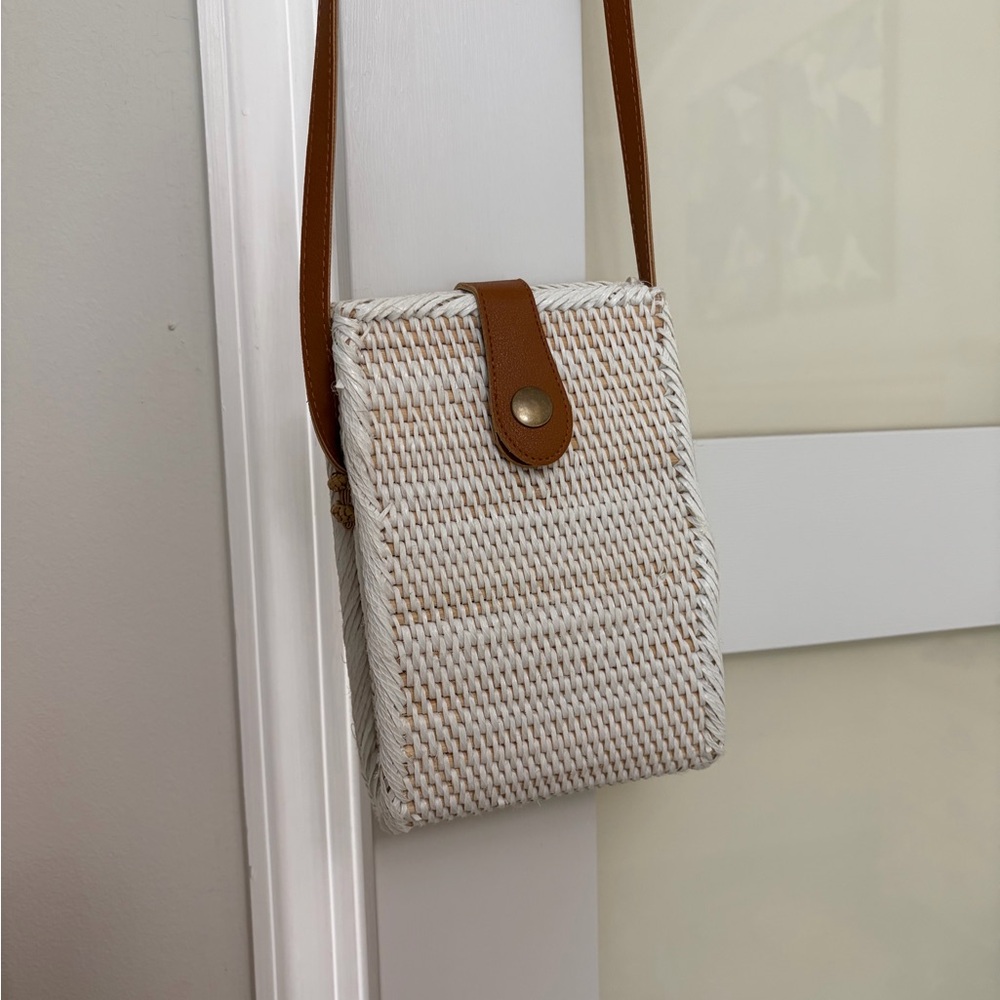 Rattan White and Tan Crossbody Bag